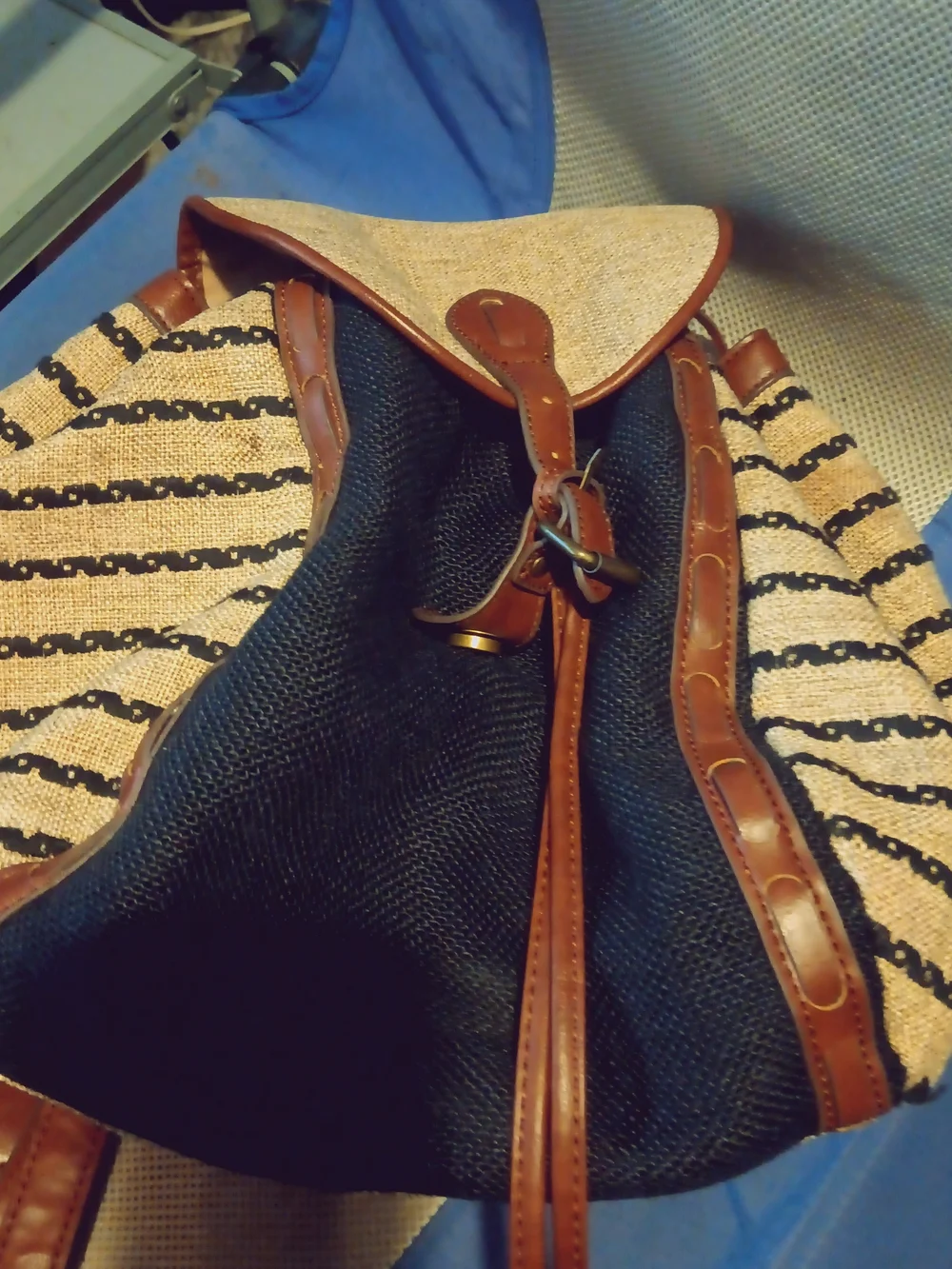 Lucky Brand Drawstring Backpack with Brown Leather Trim
